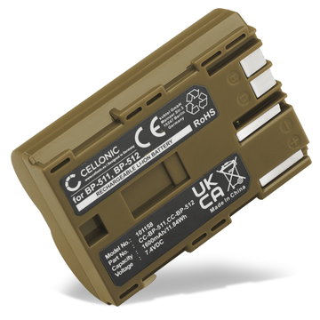 Batteri BP-511,-512,-514,BP-508 - Udskiftnings af batteri til Canon EOS 5D 50D D60 40D 300V 300D 30D 20Da 20D 10D PowerShot G5 G6 G1 G3 G2 Pro1 ZR80 BP-511 Kamera - Kamerabatteri 1600mAh, Batteri