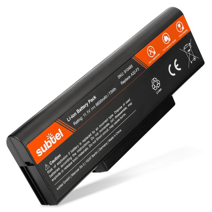 batteri til bærbar computer ASUS A9 / F2 / F3 / M50 / M51 / S62 / S96 / Z53 / Pro31 / X70 - A32-F3 (6600mAh) Notebook udskiftsningsbatteri og ekstra batteri til computer