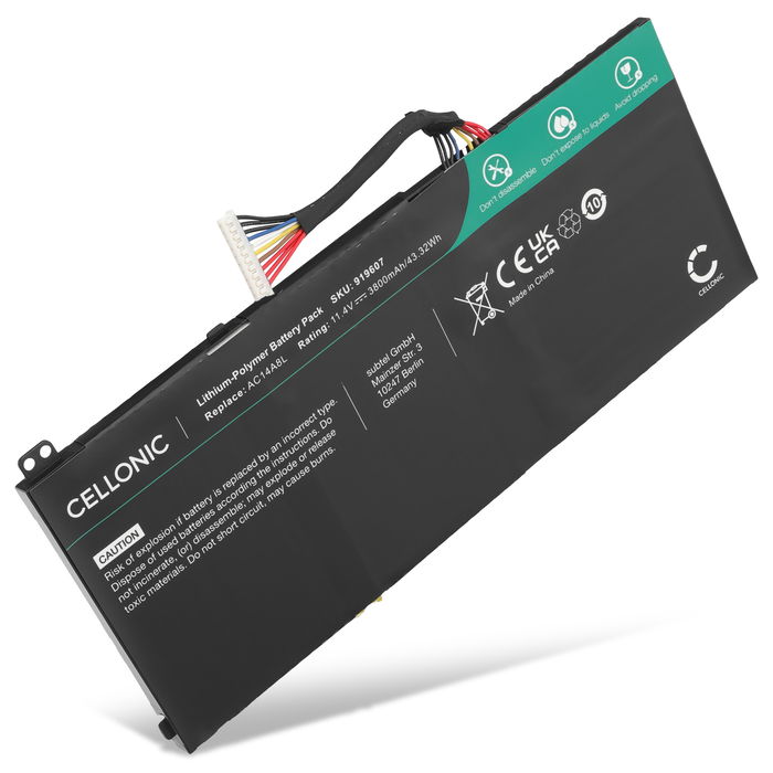 Battery for Acer Aspire V15 Nitro, VN7-793G, VN7-571G, VN7-591G, Spin 3 SP314-51, AC14A8L 11.4V 3800mAh from CELLONIC