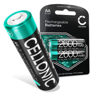 CELLONIC genopladelige AA-batterier - 1,2V 2600mAh: lang driftstid, mange opladningscyklusser f. XBox Controller Kamera Cykellygter Telefon GPS Navigation Radios - Genopladeligt batteri: Genopladeligt NiMH-batteri AA Mignon R6 LR6 genopladeligt batteri