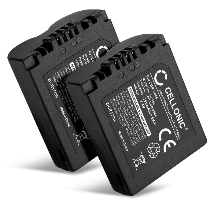 2x Panasonic Lumix DMC-FZ8 batteri 750mAh 7.2V - 7.4V fra CELLONIC