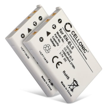 2x EN-EL5 batterier til Nikon Coolpix P500 P510 P520 P520 P530 P100 P90 P80 P5100 P5100 P5000 P6000 3700 790 S10 P3 P4 Nikon 5200 Compact Camera Battery Replacement - 1180mAh