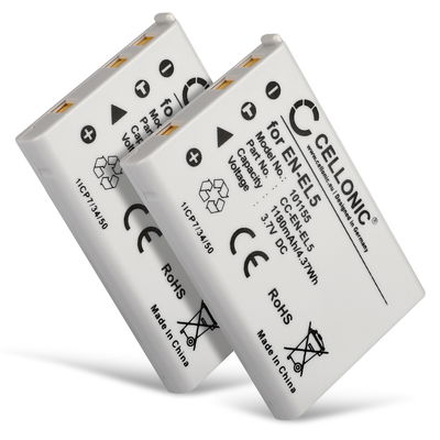 2x EN-EL5 batterier til Nikon Coolpix P500 P510 P520 P520 P530 P100 P90 P80 P5100 P5100 P5000 P6000 3700 790 S10 P3 P4 Nikon 5200 Compact Camera Battery Replacement - 1180mAh