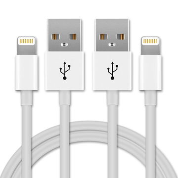 2x Lightning 8 Pin Telefonopladerkabel til Apple iPhone 14, 13, 12, 11, X, XS, XR, 8, 7, SE 1m Hurtig opladning Smartphone datakabel hvid