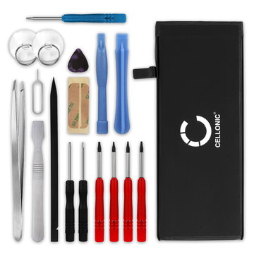 CELLONIC Udskiftning af mobil batteri til Apple iPhone 6S (A1633, A1688, A1700) + 17-værktøjs reparationssæt til telefoner - 1900mAh