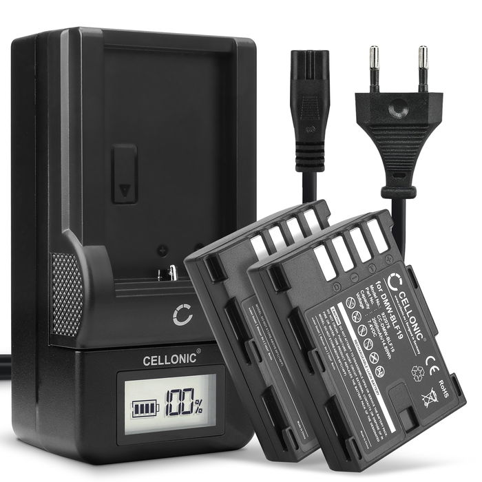 2x Kamera batteri til Panasonic GH5 Lumix DC-GH5s DMC-GH4 GH4 GH4r GH4h GH3 GH3h GH3a G9 DC-G9 - Udskift DMW-BLF19 DMW-BLF19e DMW-BLF19pp batteri + Oplader DMW-BTC10 ekstra batteri
