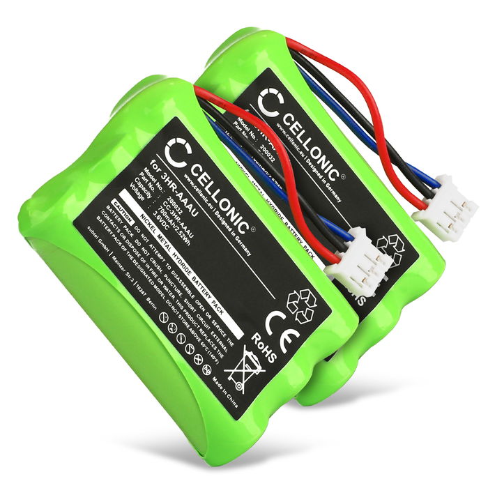 2x Battery for Bang & Olufsen BEOCOM 6000, BeoCom 1, M6000, M6000 MKII Panasonic KX-T3730 3HR-AAAU,70AAAH3BMXZ,T373 (700mAh, 3.6V) from CELLONIC
