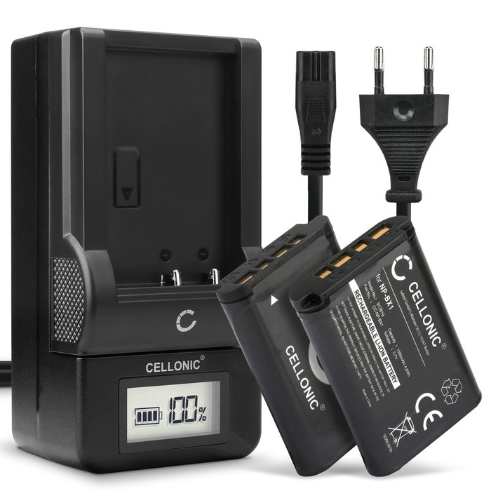 2x Kamera batteri til Sony RX100 III IV V FDR-X3000 DSC-RX100 DSC-HX60 -HX400V -HX90V -HX80 -H400 DSC-WX50 - Udskift ACC-TRBX batteri + Oplader NP-BX1 ekstra batteri