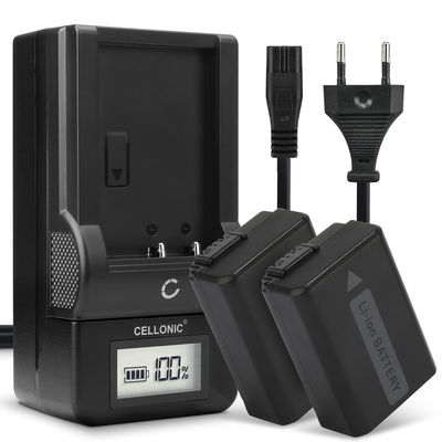2x Kamera batteri til Sony A6000 Alpha 6000 A6300 A6500 A5100 A5000 A3000 A7 II Alpha 7 II A7s A7R ILCE-7R - Udskift NP-FW50 batteri + Oplader BC-VW1 ekstra batteri