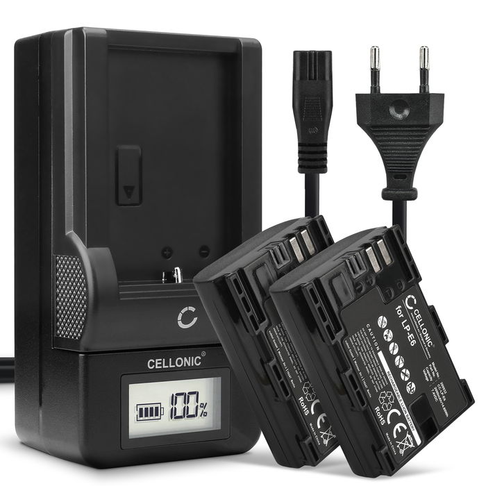 2x Kamera batteri til Canon EOS 5D Mark II III IV 5DS R 60D 60Da 6D Mark II 70D 7D Mark II 80D EOS R WFT-E7 - Udskift LP-E6 LP-E6N batteri + Oplader LC-E6 CBC-E6 ekstra batteri
