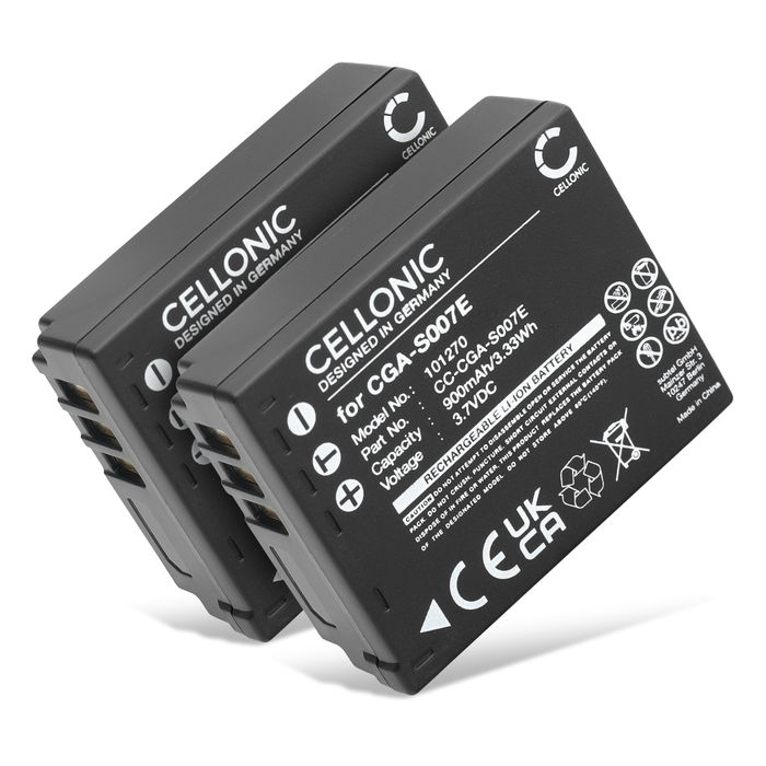 2x CGA-S007 CGR-S007 DMW-BCD10 Battery for Panasonic Lumix DMC-TZ5 DMC-TZ5 DMC-TZ3 DMC-TZ1 DMC-TZ4 DMC-TZ2 900mAh Camera Battery Replacement