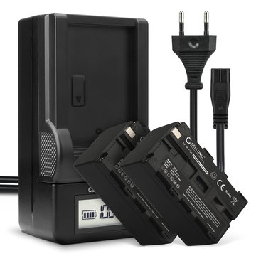 2x Kamera batteri til Sony HXR-NX100 NX5 HXR-MC2500 HDR-FX7 FX1 FX1000 HVR-Z1 HVR-HD1000 DSR-PD150 PD170p - Udskift NP-F930 NP-F950 NP-F960 NP-F970 XL-B2 XL-B3 batteri + Oplader BC-VM50 ekstra batteri