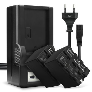 2x Kamera batteri til Sony DSR-PD150 PD170 FDR-AX1 DCR-VX2100 GV-D200 HDR-FX7e FX1 FX1000 - Udskift NP-F930 NP-F950 NP-F960 NP-F970 XL-B2 XL-B3 batteri + Oplader BC-VM50 ekstra batteri