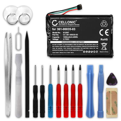 CELLONIC GPS Batteri til Garmin Edge 810 Touring Plus Edge 1000 Touring Nüvi 2597 2595 2497 2495 2475 2455 LM LT LMT LMT-D + 17pc GPS Tool Kit 361-00035-03 1200mAh GPS Battery Replacement