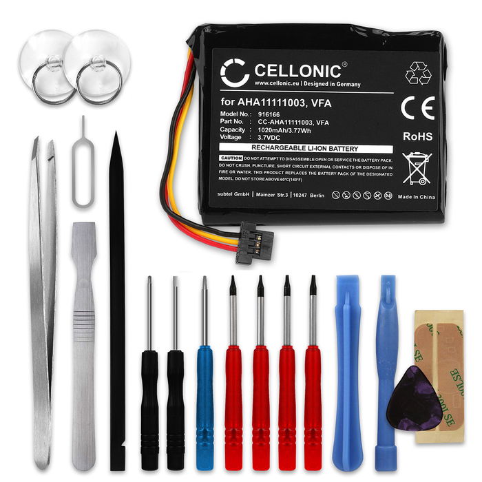 CELLONIC GPS Batteri til TomTom Via 1605, Start 60, Start 60 M, Start 60 EU, 4EN62, VF6D, AHA11111003 + 17pc GPS Tool Kit VFA VF6D AHA11111003 AHA11111006 1020mAh GPS Battery Replacement