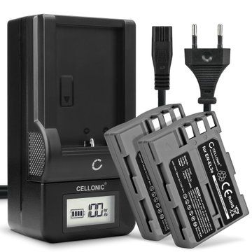 2x Kamera batteri til Nikon D300S D300 D100 D200 D50 D70 D700 D70s D80 D90 D900 - Udskift EN-EL3 EN-EL3e EN-EL3a batteri + Oplader MH-18a ekstra batteri