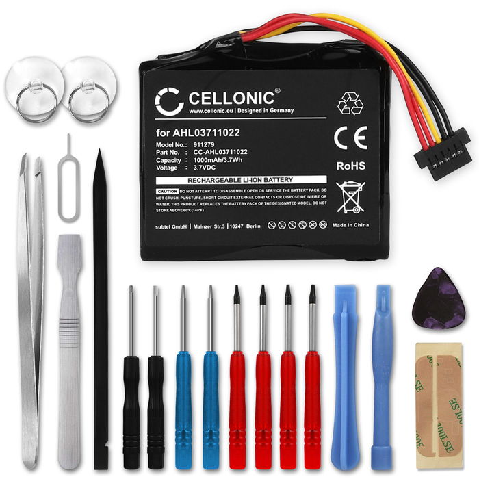 CELLONIC GPS Battery for TomTom Go Live 1530 / GO Live 825 / GO Live 820 + 17pc GPS Tool Kit AHL03711022 VF6M 1000mAh SatNav Sat Nav Battery Replacement
