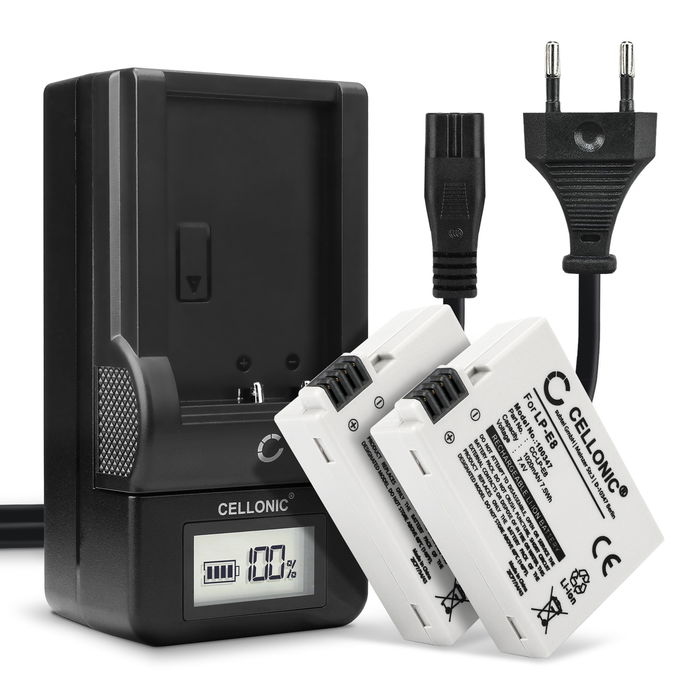 2x Canon LP-E8 batteri 1020mAh 7.2V - 7.4V + Oplader fra CELLONIC