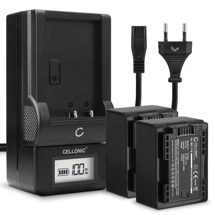 2x Canon LEGRIA HF R67 batteri 1600mAh 3.6V - 3.7V + Oplader fra CELLONIC