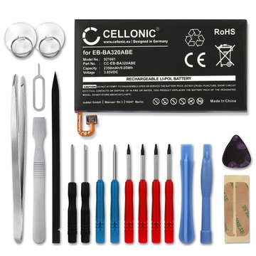 CELLONIC Udskiftning af mobil batteri til Samsung Galaxy A3 (2017 - SM-A320) + 17-værktøjs reparationssæt til telefoner - EB-BA320ABE, GH43-04677A 2350mAh