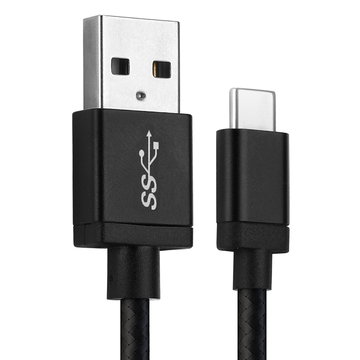 Universelt USB C Type C til USB A Data- og opladningskabel til mobiltelefoner, tablets, GPS, højttalere - 3A Hurtig dataoverførsel 1m Nylon Opladerkabel - Sort