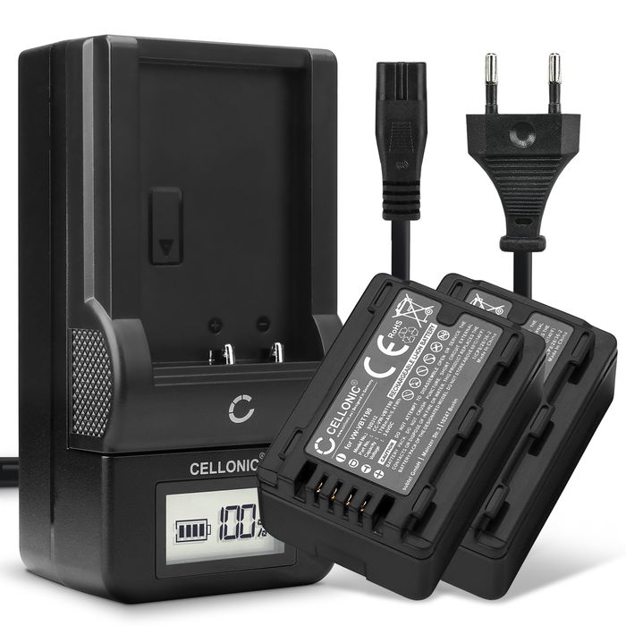 2x Panasonic HC-VX980 batteri 1780mAh 3.6V - 3.7V + Oplader fra CELLONIC