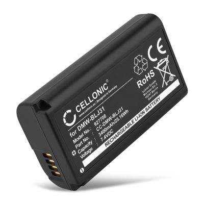 Batteri til Panasonic Lumix DC-S1 Lumix DC-S1H Lumix DC-S1R Lumix S1 Lumix S1H Lumix S1R DMW-BLJ31 (3400mAh, 7.4V) fra CELLONIC