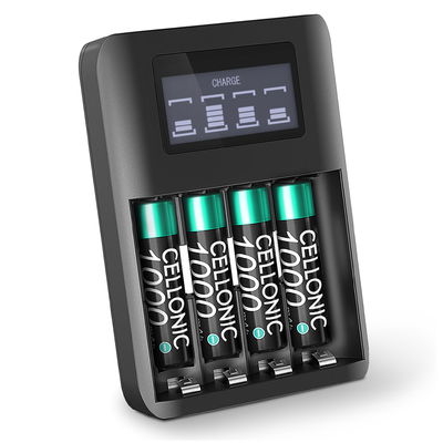 CELLONIC USB Rechargeable Battery Charger with LCD Display AA AAA NiMH Smart Intelligent Battery Recharger with Microprocessor and 4x 1.2V 1000mAh NiMH Rechargeable AAA Batteries