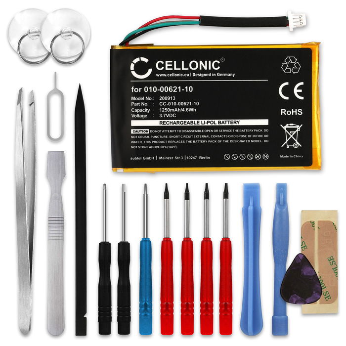 CELLONIC GPS Batteri til Garmin nüvi 200 nüvi 250 nüvi 260 nüvi 270 + 17pc GPS Tool Kit 010-00621-10, 361-00019-11 1250mAh GPS Battery Replacement