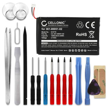 CELLONIC GPS Batteri til Garmin Nüvi 150LMT 150T 2460LMT 2595LMT 2669LMT + 17pc GPS Tool Kit 361-00051-00 361-00051-01 361-00051-02 1200mAh GPS Battery Replacement