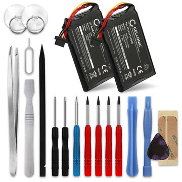 2x CELLONIC GPS Batteri til TomTom Go 6250, Go 6200, Go 6100, Go 6000, Go 5000 + 17pc GPS Tool Kit AHA11111008 VFAD VF6P 1100mAh GPS Battery Replacement