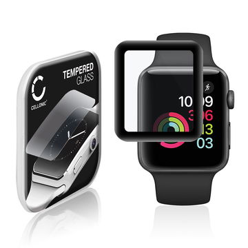 CELLONIC Skærmbeskytter til Apple Watch 1 / 2 / 3 - 42mm Fitness Tracker Smart Watch Face Protector - 3D Full Cover 0,30mm Full Glue Glas hærdet i 9 timer Sort