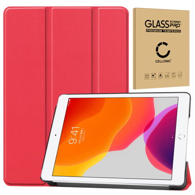 Smart Case + Skærmbeskytter til Apple iPad 10.2 2019, 2020, 2021 (7th, 8th, 9th Gen) - Kunstlæder, Rød taske lomme sag