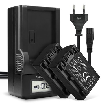 2x Kamera batteri til Sony FDR-AX33 AX53 AX100e HDR-PJ810 PJ530 PJ330 PJ260 HDR-CX625 CX900 HDR-XR550 NEX-VG900 - Udskift NP-FV70A NP-FV50A NP-FV30 NP-FV90 NP-FV100A batteri + Oplader ekstra batteri