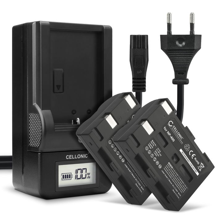 2x Kamera batteri til Konica Minolta Maxxum 7D Dynax 5D Dynax 7D DiMAGE A2 DiMAGE A1 Maxxum 5D - Udskift NP-400 batteri + Oplader NP-400 ekstra batteri