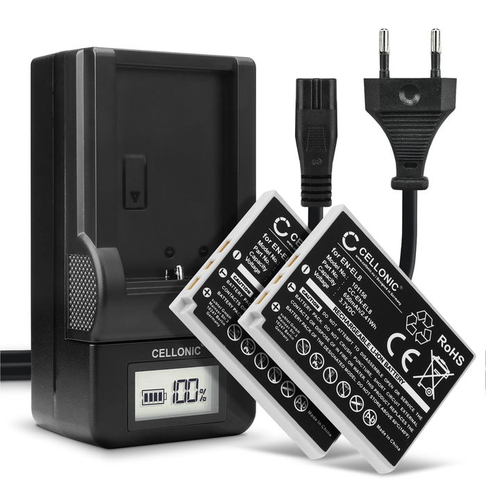 2x EN-EL8 Camera Battery + Charger Set for Nikon Coolpix P1 P2 Coolpix S1 S2 S3 S5 s50 S50c S51 S51c S52 S52c S6 S7 S7c S8 S9 600mAh Replacement Battery LCD Smart Charger