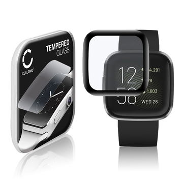 CELLONIC Skærmbeskytter til FitBit Versa 2 / Versa 2 SE Fitness Tracker Smart Watch Face Protector - 3D Full Cover 0,33mm Full Glue Glas hærdet i 9 timer Gennemsigtig