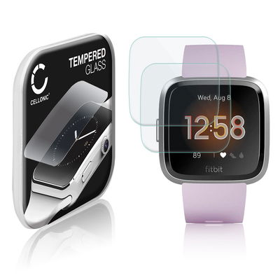 2x CELLONIC Skærmbeskytter til FitBit Versa Lite Fitness Tracker Smart Watch Face Protector - 2.5D 0,33mm Full Glue Glas hærdet i 9 timer Gennemsigtig