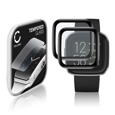 2x CELLONIC Skærmbeskytter til FitBit Versa 2 / Versa 2 SE Fitness Tracker Smart Watch Face Protector - 3D Full Cover 0,33mm Full Glue Glas hærdet i 9 timer Gennemsigtig