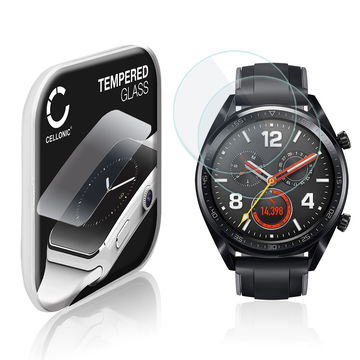 2x CELLONIC Skærmbeskytter til Huawei Watch GT Fitness Tracker Smart Watch Face Protector - 2.5D 0,33mm Full Glue Glas hærdet i 9 timer Gennemsigtig