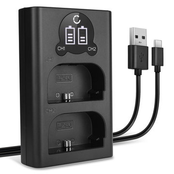 USB-dobbeltoplader (LP-E6 LP-E6N) til Canon EOS 80D 90D 70D 7D 6D Mark II 60D R6 5Ds R 5D Mark IV III XC10 + 1m + USB Kabel fra CELLONIC