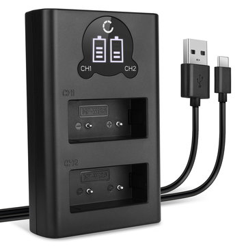 USB-dobbeltoplader (NP-W126S NP-W126) til FujiFilm X-T3 X-T30 X-T20 X-T2 X-T100 X-T10 X-T1 Fuji X100f X-Pro3 X-Pro2 X-E3 + 1m USB Kabel fra CELLONIC