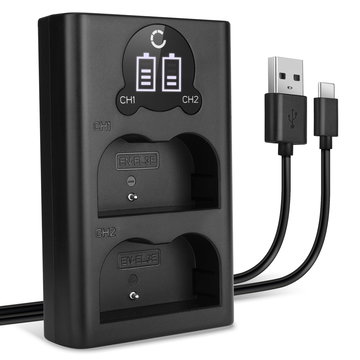 USB-dobbeltoplader (EN-EL3 EN-EL3e EN-EL3a) til Nikon D100 D200 D300 D300S D50 D700 D70s D80 D90 + 1m + USB Kabel fra CELLONIC