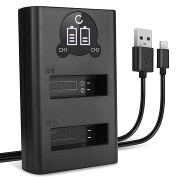 USB-dobbeltoplader (AHDBT-401, 335-06532-000) til GoPro Hero4 Hero 4 Black Edition Hero 4 Silver Hero 4+ Hero 4 Plus + 1m + USB Kabel fra CELLONIC