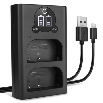USB-dobbeltoplader (DMW-BLF19 DMW-BLF19E DMW-BLF19PP) til Panasonic GH5 GH5s GH4 GH3 Lumix DMC-GH4 DC-GH5 DC-G9 + 1m + USB Kabel fra CELLONIC