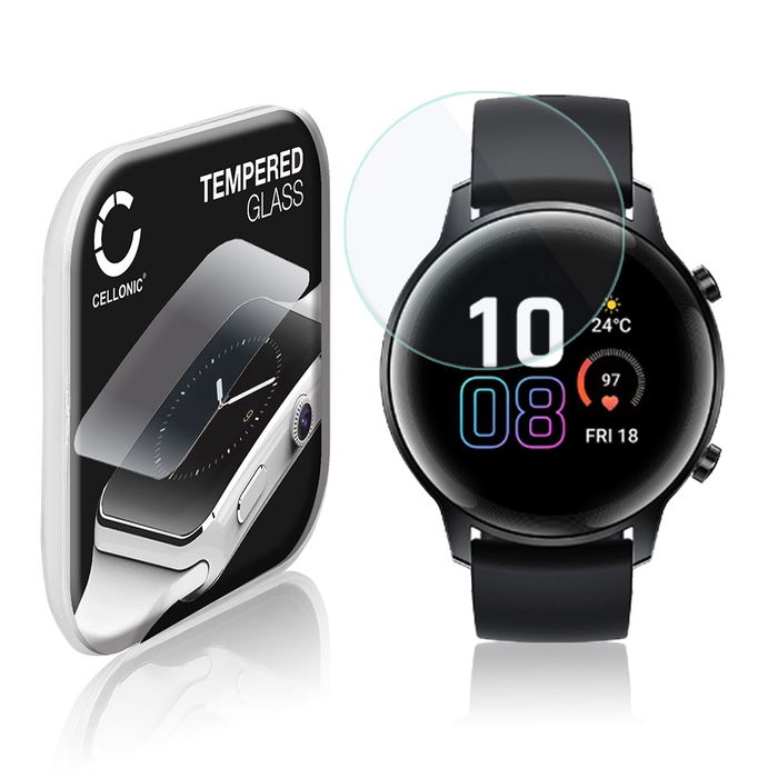 CELLONIC Skærmbeskytter til Honor Magic Watch 2 (42mm) Fitness Tracker Smart Watch Face Protector - 2.5D 0,33mm Full Glue Glas hærdet i 9 timer Gennemsigtig