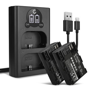2x LP-E6N LP-E6 Battery for Canon EOS 5D Mark IV II 5DS R EOS 80D 70D 7D 60D 6D XC10 Battery Replacement 2000mAh DSLR Digital Camera + USB LCD Dual Charger