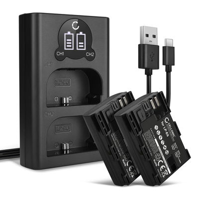 2x LP-E6N LP-E6 Battery for Canon EOS 5D Mark IV II 5DS R EOS 80D 70D 7D 60D 6D XC10 Battery Replacement 2000mAh DSLR Digital Camera + USB LCD Dual Charger