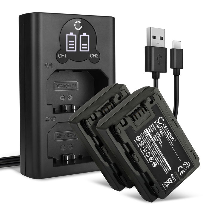 2x Kamera batteri til Sony NP-FZ100 - Udskift NP-FZ100 batteri 2040mAh + Dobbelt Oplader BC-QZ1 ekstra batteri