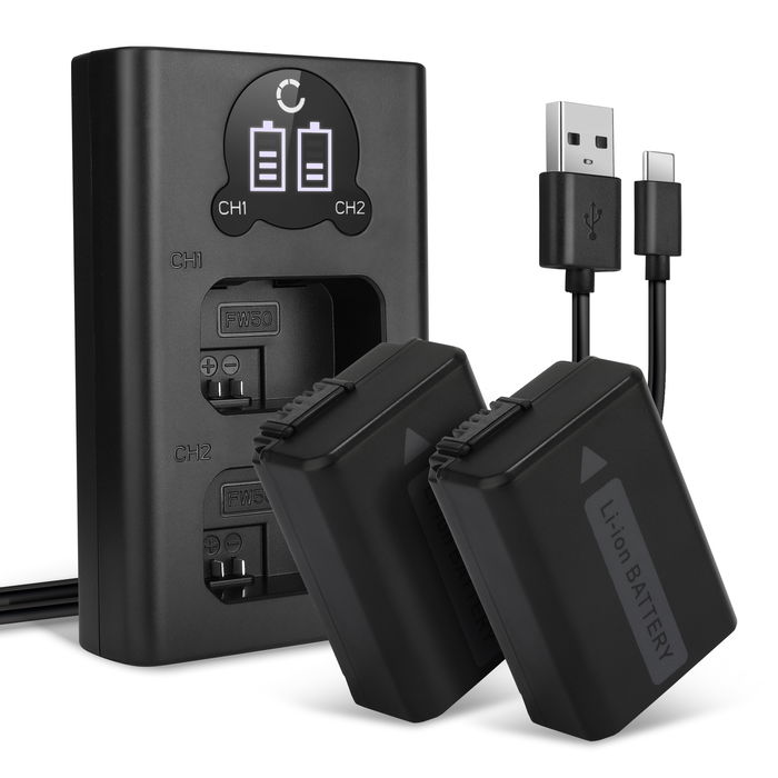 2x Batteri til Sony NEX-7 Skift Batteri 1030mAh + Dobbelt Oplader Accumulator Akku